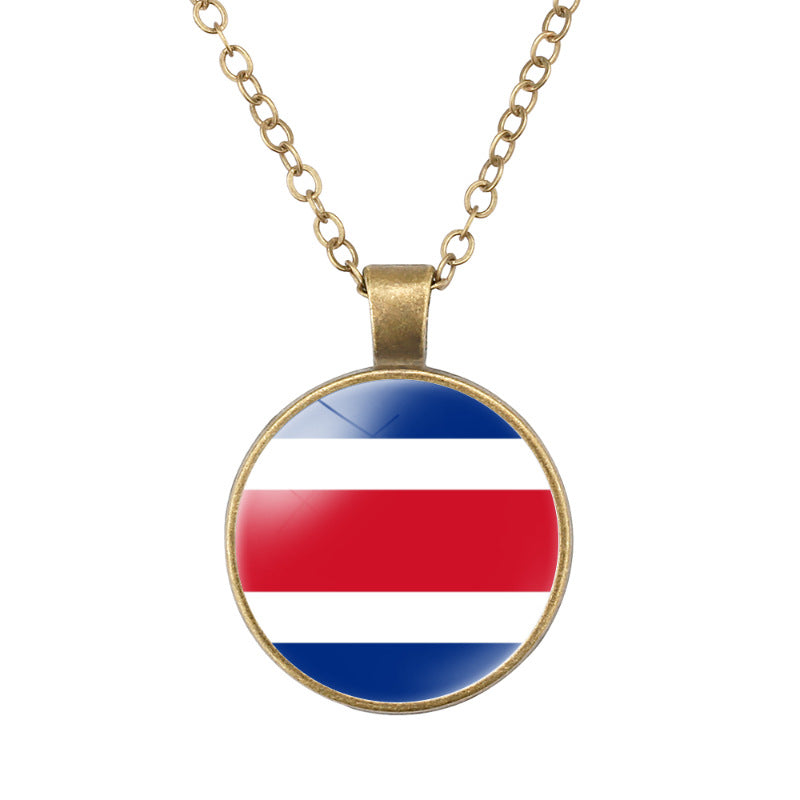 Wholesale North American National Flags Time Gem Round Retro Pendant Necklace
